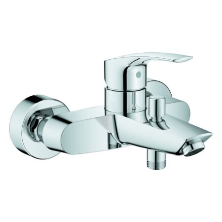 GROHE Einhand-Wannenbatterie Eurosmart 33300_3, Wandmontage, Temperaturbegrenzer, S-Anschlüsse, eigensicher, chrom