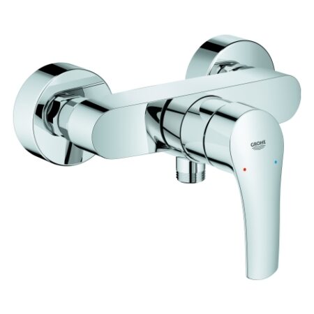 GROHE Einhand-Brausebatterie Eurosmart 33555_3, Wandmontage, Temperaturbegrenzer, S-Anschlüsse, eigensicher, chrom