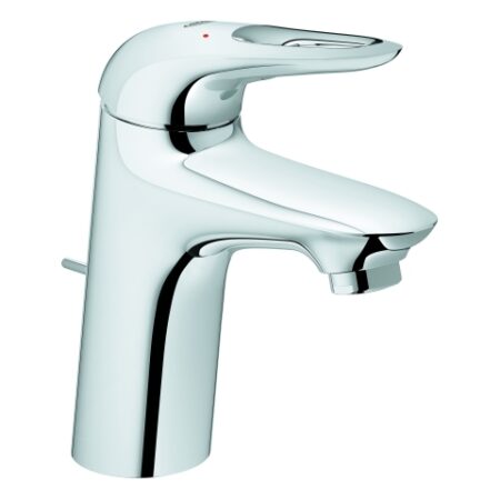GROHE Einhand-Waschtischbatterie Eurostyle 33558_3, S-Size, Einlochmontage, offener Metall-Hebelgriff, Zugstangen-Ablaufgarnitur 1 1/4'', chrom