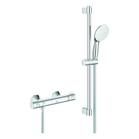 GROHE Thermostat-Brausebatterie Grohtherm 800 34565_2, mit Tempesta Brausestangenset 600mm, 2 Strahlarten: Rain/Jet, chrom