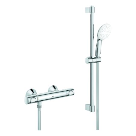 GROHE Thermostat-Brausebatterie Grohtherm 500 34796_1, mit Tempesta Brausestangenset 600mm, 1 Strahlart: Rain, chrom