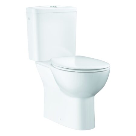 GROHE Stand-WC-Kombination Set Bau Keramik 39346, mit Tiefspüler spülrandlos, Aufsatzspülkasten, WC-Sitz mit Deckel - werkzeuglos abnehmbar, aus Sanitärkeramik, alpinweiß