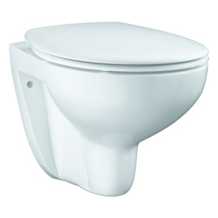 GROHE Wand-Tiefspül-WC Set Bau Keramik 39351, Abgang waagerecht, spülrandlos, WC-Sitz mit Deckel Soft Close, für Unterputz-Spülkasten, aus Sanitärkeramik, alpinweiß