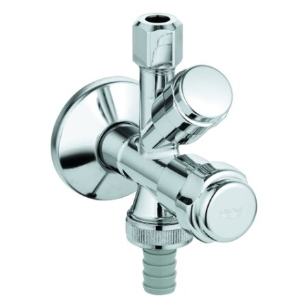 GROHE Original WAS Kombi-Eckventil DN 15 41073, Wandmontage, Kartuschen-Oberteil für den absperrbaren Kupferrohranschluss, Fettkammer-Oberteil 3/8'' für den absperrbaren Schlauchanschluss, Rückflussverhinderer Typ EB, eigensicher, chrom