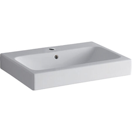 Geberit iCon Waschtisch: 60x48.5cm, Hahnloch=mittig, Überlauf=sichtbar, symmetrisch, weiß