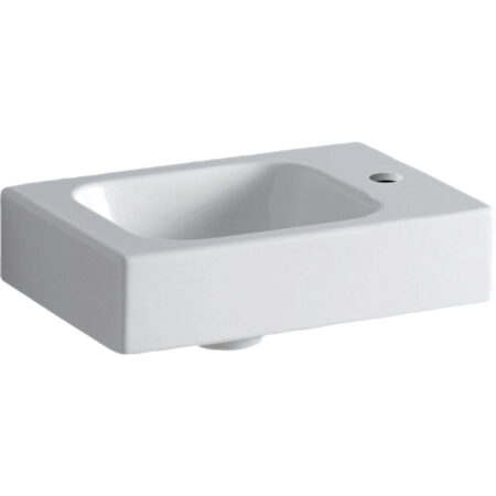 Geberit iCon Handwaschbecken: 38x13.5x28cm, weiß, Hahnloch=rechts, Überlauf=ohne