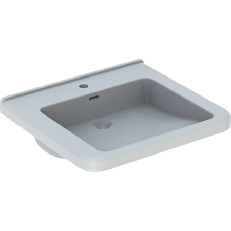 Geberit Renova Comfort Waschtisch eckiges Design, barrierefrei: 60x55cm, Hahnloch=mittig, Überlauf=sichtbar, symmetrisch, weiß