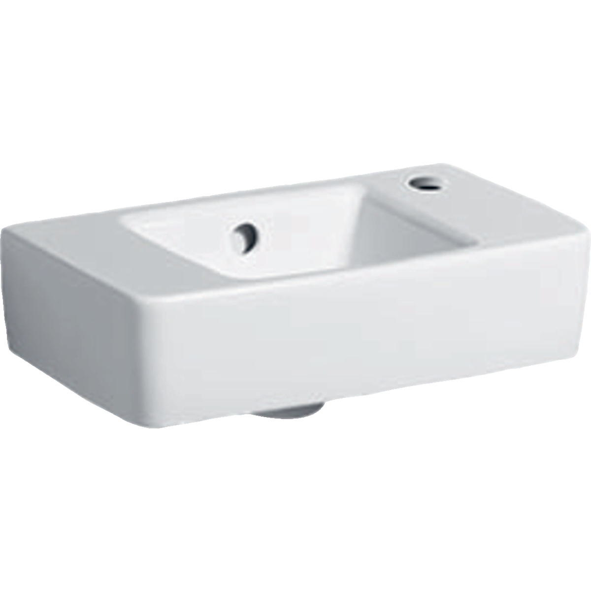 Geberit Renova Compact Handwaschbecken verkürzte Ausladung, mit Ablagefläche: 40x15x25cm, weiß, Hahnloch=rechts, Überlauf=sichtbar, symmetrisch, Ablagefläche=beidseitig