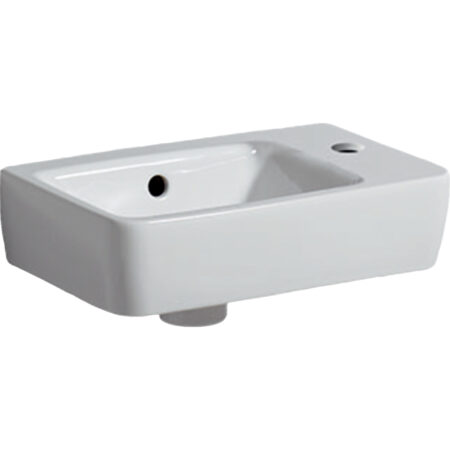 Geberit Renova Compact Handwaschbecken verkürzte Ausladung: 40x15x25cm, weiß, Hahnloch=rechts, Überlauf=sichtbar, symmetrisch, Ablagefläche=ohne