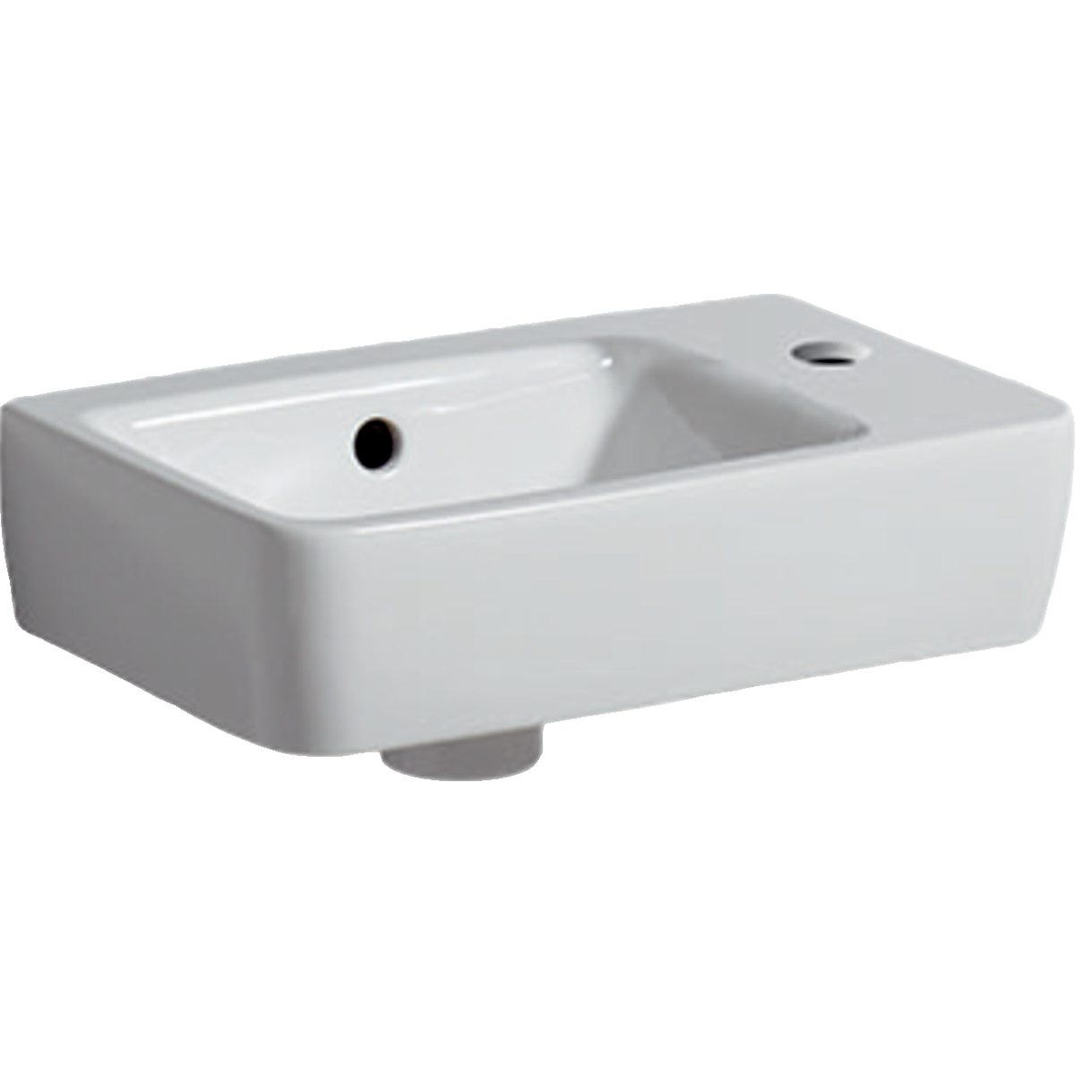 Geberit Renova Compact Handwaschbecken verkürzte Ausladung: 40x15x25cm, weiß, Hahnloch=rechts, Überlauf=sichtbar, symmetrisch, Ablagefläche=ohne