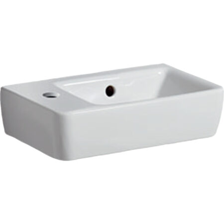 Geberit Renova Compact Handwaschbecken verkürzte Ausladung: 40x15x25cm, weiß, Hahnloch=links, Überlauf=sichtbar, symmetrisch, Ablagefläche=ohne