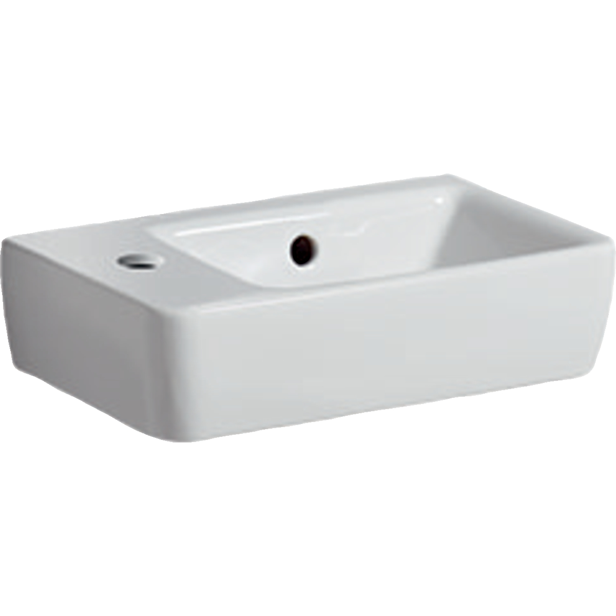 Geberit Renova Compact Handwaschbecken verkürzte Ausladung: 40x15x25cm, weiß, Hahnloch=links, Überlauf=sichtbar, symmetrisch, Ablagefläche=ohne