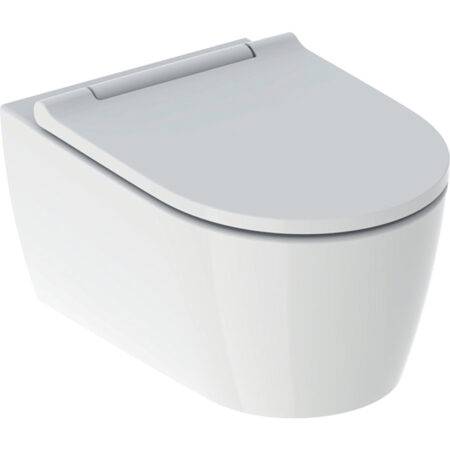 Geberit ONE Set Wand-WC Tiefspüler, geschlossenes Keramikdesign, TurboFlush, mit WC-Sitz: WC-Keramik: weiß / KeraTect, Designabdeckung: weiß