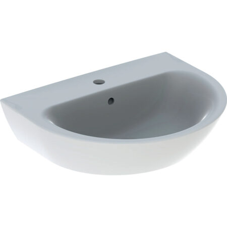 Geberit Renova Waschtisch: 60x48cm, Hahnloch=mittig, Überlauf=sichtbar, symmetrisch, weiß