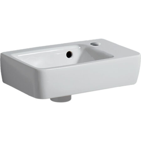 Geberit Renova Plan Handwaschbecken verkürzte Ausladung: 36x14.5x25cm, weiß, Hahnloch=rechts, Überlauf=sichtbar, symmetrisch