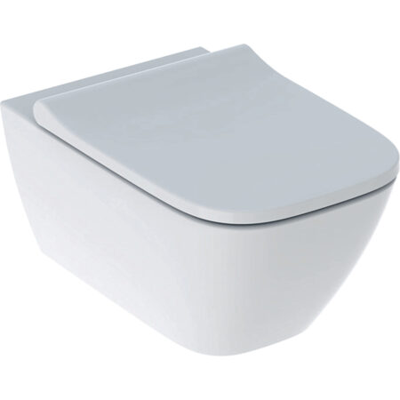 Geberit Smyle Set Wand-WC eckig, Tiefspüler, geschlossenes Keramikdesign, Rimfree, mit WC-Sitz, überlappender Deckel: weiß