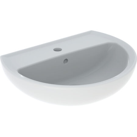 Geberit Bastia Waschtisch: 55x42cm, Hahnloch=mittig, Überlauf=sichtbar, symmetrisch, weiß
