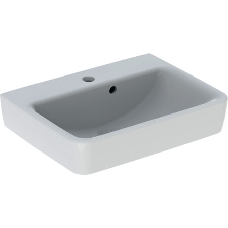 Geberit Renova Plan Handwaschbecken mit asymmetrischem Überlauf: 50x17x38cm, weiß, Hahnloch=mittig, Überlauf=sichtbar, asymmetrisch