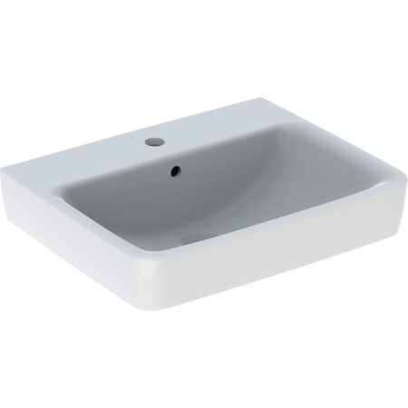 Geberit Renova Plan Waschtisch: 55x44cm, Hahnloch=mittig, Überlauf=sichtbar, symmetrisch, weiß