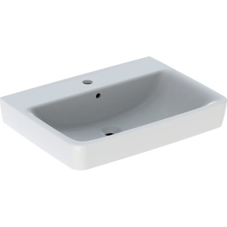 Geberit Renova Plan Waschtisch: 65x48cm, Hahnloch=mittig, Überlauf=sichtbar, symmetrisch, weiß