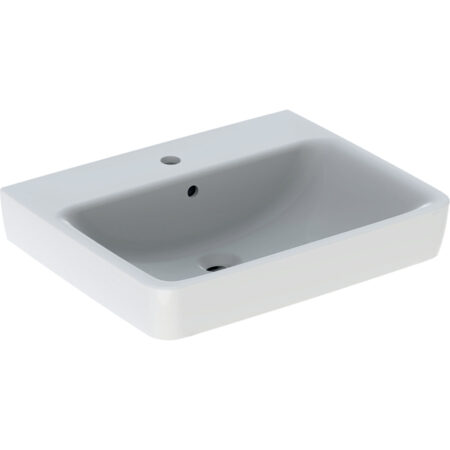 Geberit Renova Plan Aufsatzwaschtisch: 60x48cm, Hahnloch=mittig, Überlauf=sichtbar, symmetrisch, weiß