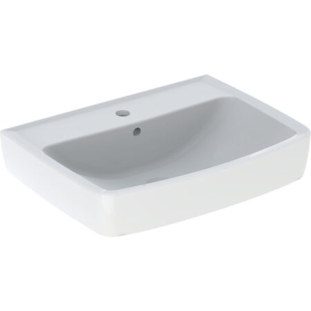 Geberit Bastia Waschtisch eckiges Design: 55x42cm, Hahnloch=mittig, Überlauf=sichtbar, symmetrisch, weiß