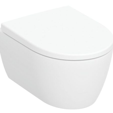 Geberit iCon Set Wand-WC Tiefspüler, verkürzte Ausladung, geschlossenes Keramikdesign, Rimfree, mit WC-Sitz: T=49cm, Absenkautomatik=ja, QuickRelease-Funktion=Ja, mit verriegelbaren QuickRelease-Scharnieren, Befestigung=von oben, weiß