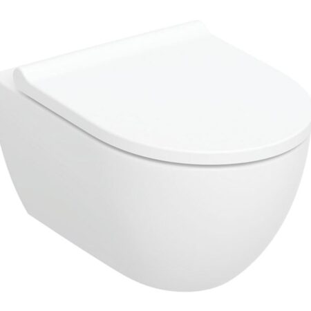 Geberit Acanto Set Wand-WC Tiefspüler, geschlossenes Keramikdesign, TurboFlush, mit WC-Sitz: T=53cm, Absenkautomatik=ja, QuickRelease-Funktion=Ja, mit verriegelbaren QuickRelease-Scharnieren, Befestigung=von oben, weiß