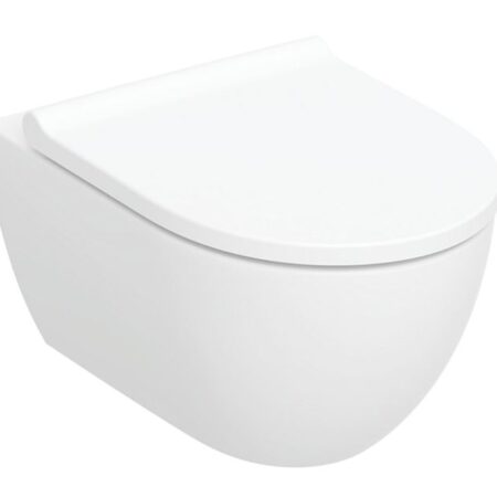 Geberit Acanto Set Wand-WC Tiefspüler, geschlossenes Keramikdesign, TurboFlush, mit WC-Sitz: T=53cm, Absenkautomatik=ja, QuickRelease-Funktion=Ja, mit verriegelbaren QuickRelease-Scharnieren, Befestigung=von oben, weiß / KeraTect