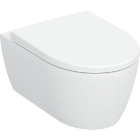 Geberit iCon Set Wand-WC Tiefspüler, geschlossenes Keramikdesign, TurboFlush, mit WC-Sitz: T=53cm, Absenkautomatik=ja, QuickRelease-Funktion=Ja, mit verriegelbaren QuickRelease-Scharnieren, Befestigung=von oben, weiß
