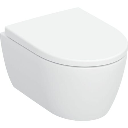Geberit iCon Set Wand-WC Tiefspüler, verkürzte Ausladung, geschlossenes Keramikdesign, TurboFlush, mit WC-Sitz: T=49cm, Absenkautomatik=ja, QuickRelease-Funktion=Ja, mit verriegelbaren QuickRelease-Scharnieren, Befestigung=von oben, weiß