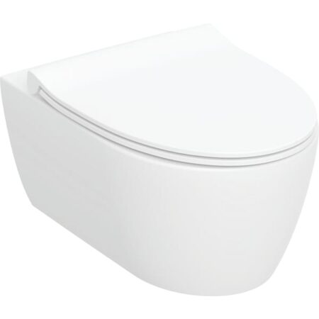 Geberit iCon Set Wand-WC Tiefspüler, geschlossenes Keramikdesign, TurboFlush, mit WC-Sitz, Sandwichform: T=53cm, Absenkautomatik=ja, QuickRelease-Funktion=Ja, mit verriegelbaren QuickRelease-Scharnieren, weiß