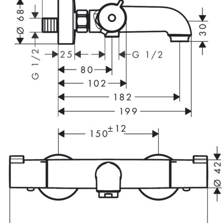 HG Tica Thermostat Ecostat CL 1001 Wanne AP DN15 chrom
