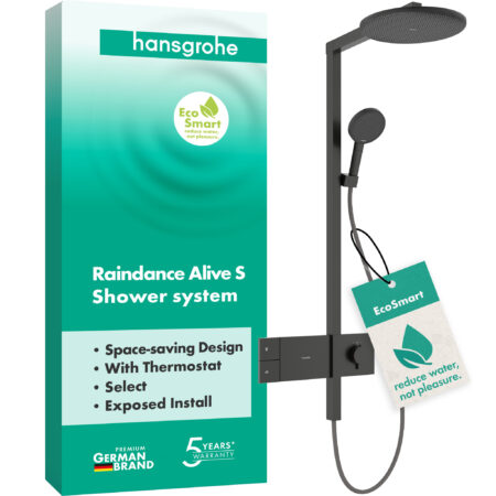 hansgrohe Raindance Alive S Showerpipe 300 1jet EcoSmart mit ShowerSelect Comfort, Brushed Black Chrome