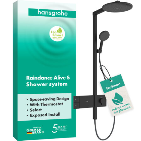 hansgrohe Raindance Alive S Showerpipe 300 1jet EcoSmart mit ShowerSelect Comfort, Mattschwarz