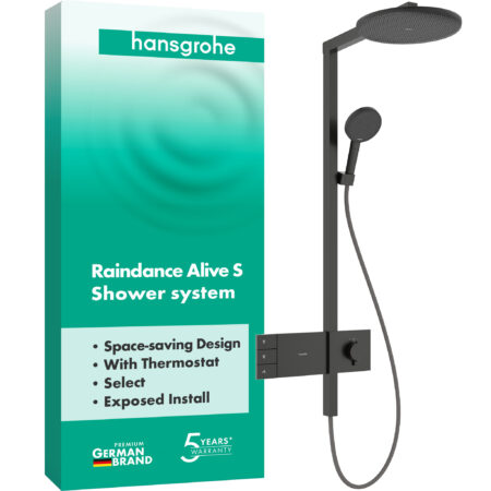 hansgrohe Raindance Alive S Showerpipe 300 2jet mit ShowerSelect Comfort, Brushed Black Chrome