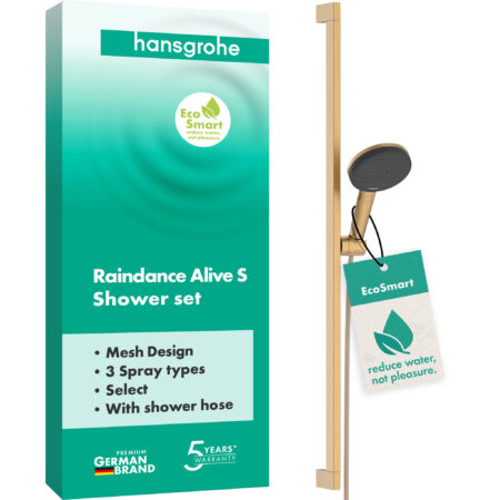hansgrohe Raindance Alive Select S Brauseset 125 3jet EcoSmart mit Brausestange Unica E Puro 90 cm und Easy Slide Brausehalter, Brushed Bronze