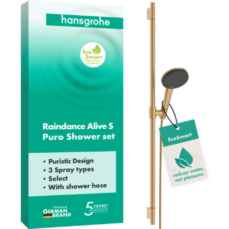 hansgrohe Raindance Alive Select S Brauseset 125 3jet EcoSmart mit Brausestange Unica S Puro 90 cm, Brushed Bronze