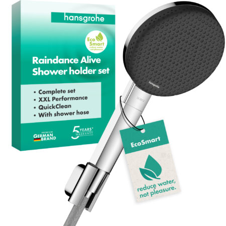 hansgrohe Raindance Alive Select S Brausehalterset 125 3jet EcoSmart mit Designflex Textilbrauseschlauch 160 cm, Chrom
