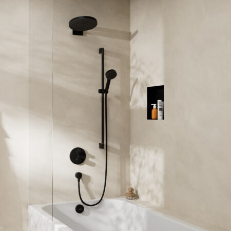 hansgrohe FixFit Wandanschluss S mit Rückflussverhinderer und Kunststoffanschlusswinkel, Mattschwarz