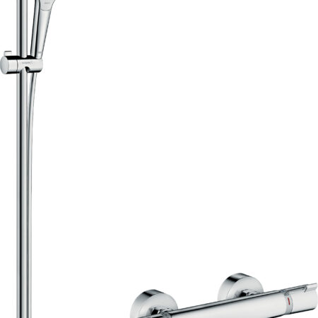 hansgrohe Croma Select S Brausesystem Aufputz Vario mit Ecostat Comfort Thermostat und Brausestange 90 cm, Weiß/Chrom