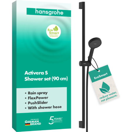 hansgrohe Activera S Brauseset 95 1jet EcoSmart mit Brausestange 90 cm, Mattschwarz