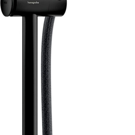 hansgrohe Rainfinity Brauseset 130 3jet EcoSmart mit Brausestange S Puro 90 cm, Push-Handbrausehalterung und Designflex Textilbrauseschlauch 160 cm, Mattschwarz