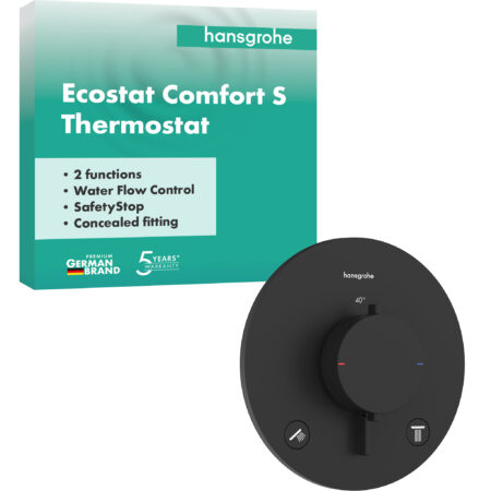 hansgrohe Ecostat Comfort S Thermostat Unterputz für 2 Verbraucher, Mattschwarz
