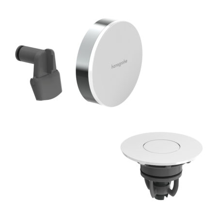 hansgrohe Exafill Fertigset Wanneneinlauf, Ablauf- und Überlaufgarnitur, Oberfläche Rahmen: Chrom, Oberfläche Deckel: Weiß Hochglanz