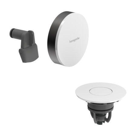 hansgrohe Exafill Fertigset Wanneneinlauf, Ablauf- und Überlaufgarnitur, Oberfläche Rahmen: Brushed Black Chrome, Oberfläche Deckel: Weiß Hochglanz