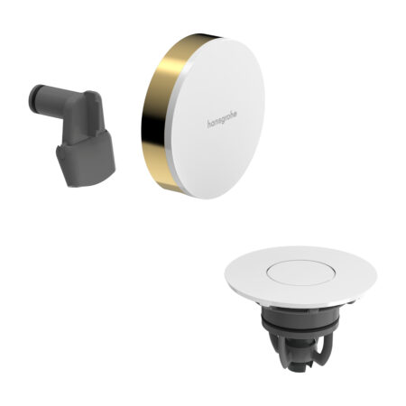 hansgrohe Exafill Fertigset Wanneneinlauf, Ablauf- und Überlaufgarnitur, Oberfläche Rahmen: Polished Gold Optic, Oberfläche Deckel: Weiß Hochglanz