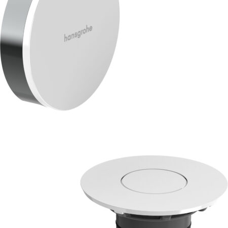 hansgrohe Flexaplus Fertigset Ablauf- und Überlaufgarnitur, Oberfläche Rahmen: Chrom, Oberfläche Deckel: Weiß Hochglanz