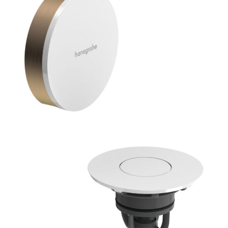 hansgrohe Flexaplus Fertigset Ablauf- und Überlaufgarnitur, Oberfläche Rahmen: Brushed Bronze, Oberfläche Deckel: Weiß Hochglanz
