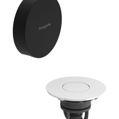 hansgrohe Flexaplus Fertigset Ablauf- und Überlaufgarnitur, Oberfläche Rahmen: Mattschwarz, Oberfläche Deckel: Weiß Hochglanz